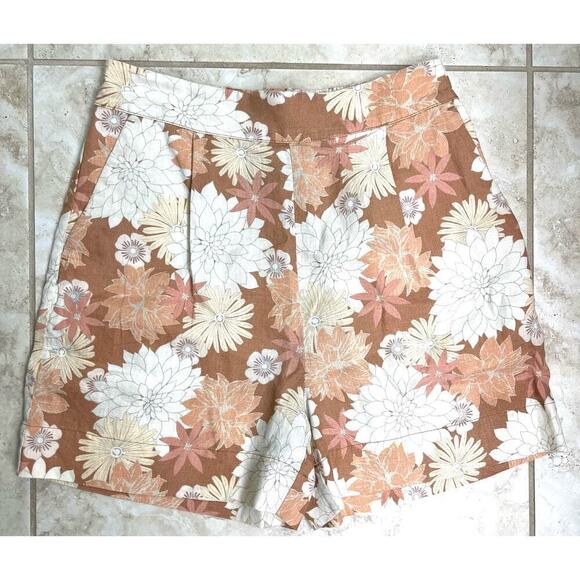 FAHERTY 100% linen NWOT shorts small high waisted warm jicard island - Picture 2 of 6